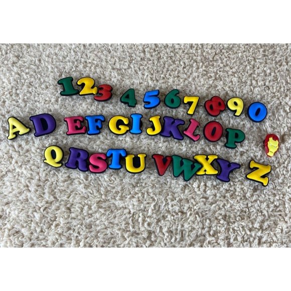 32 Pc Lot Of Shoe Charms Multi Color Letters Numbers Ironman - Picture 1 of 6